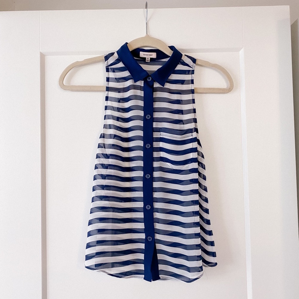 Sunday Best sheer white & navy blouse
